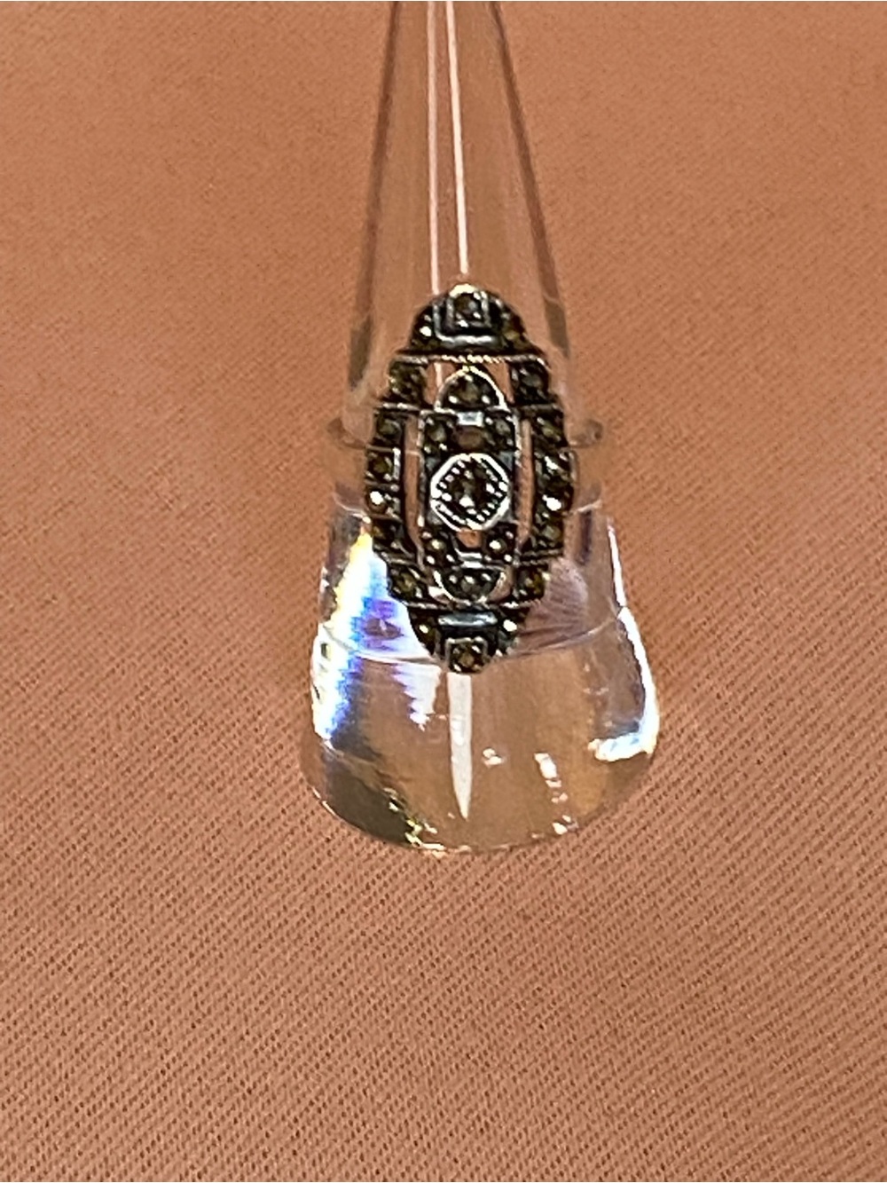 Vintage Sterling Silver Marcasite Oval Ring
